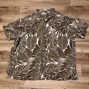 Caribbean Brown and White Leaf Print Casual Shirt size 3XL